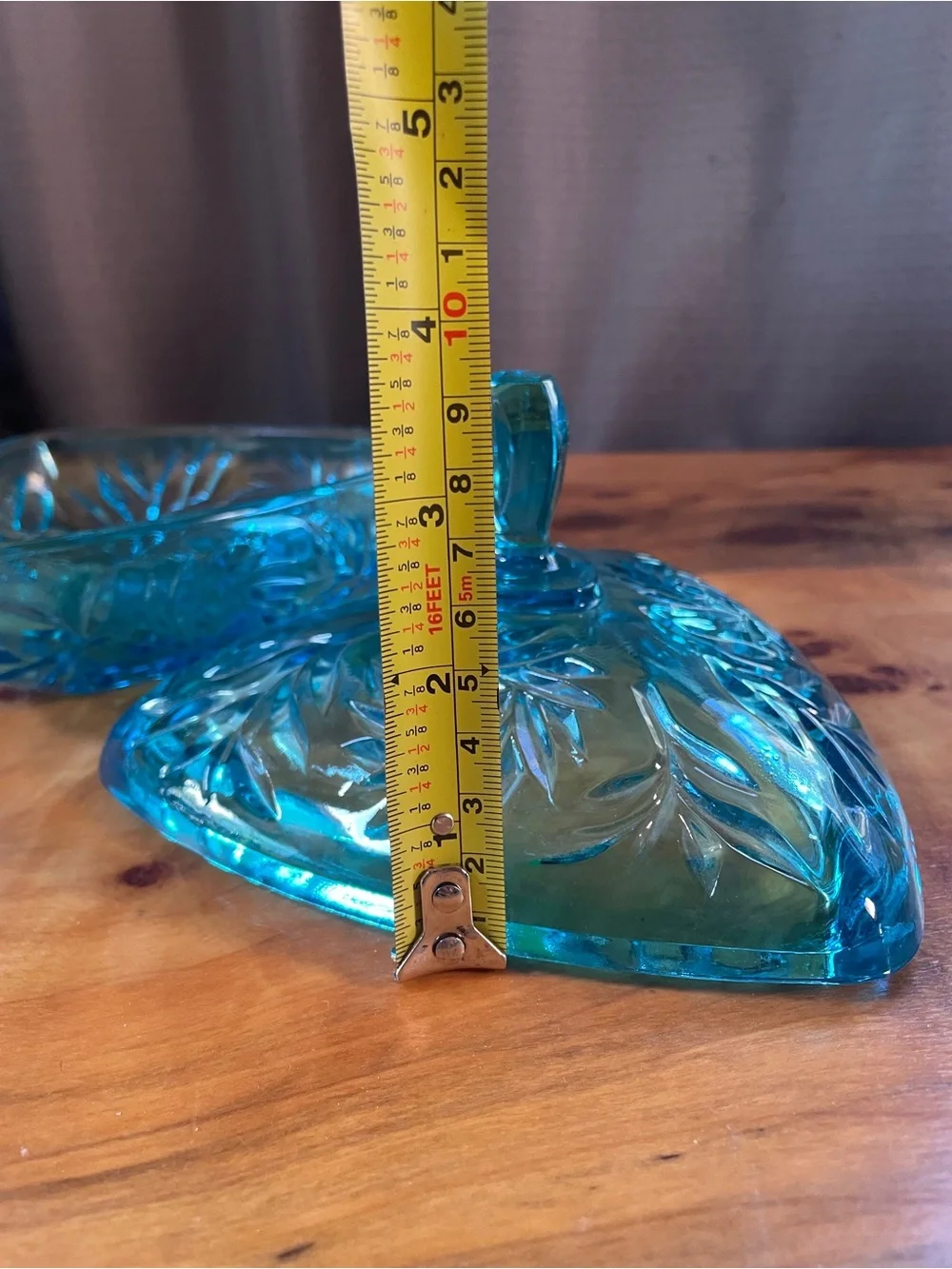 MCM Vintage HAZEL ATLAS Capri Blue Glass Pinwheel Triangle Lidded Candy Dish